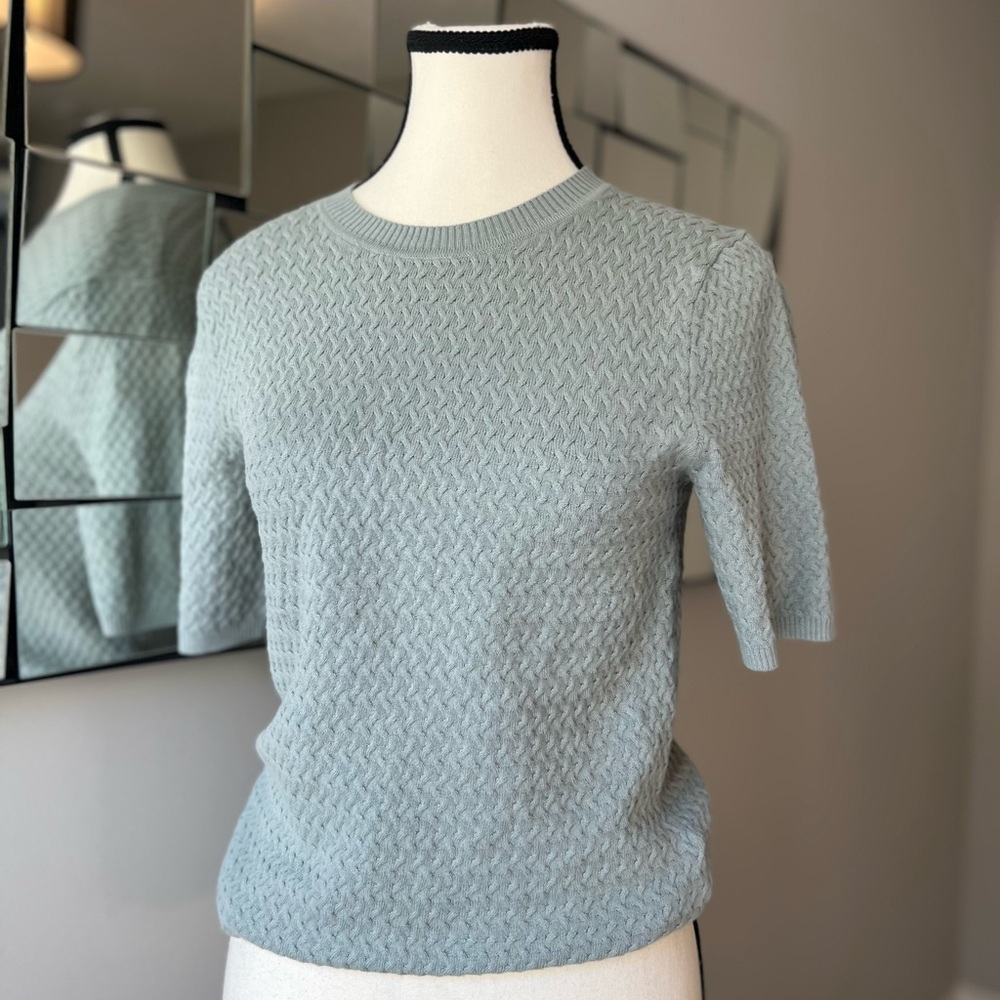 Rag&Bone Women's Short-Sleeve Textured Knit Top - Light Blue size medium